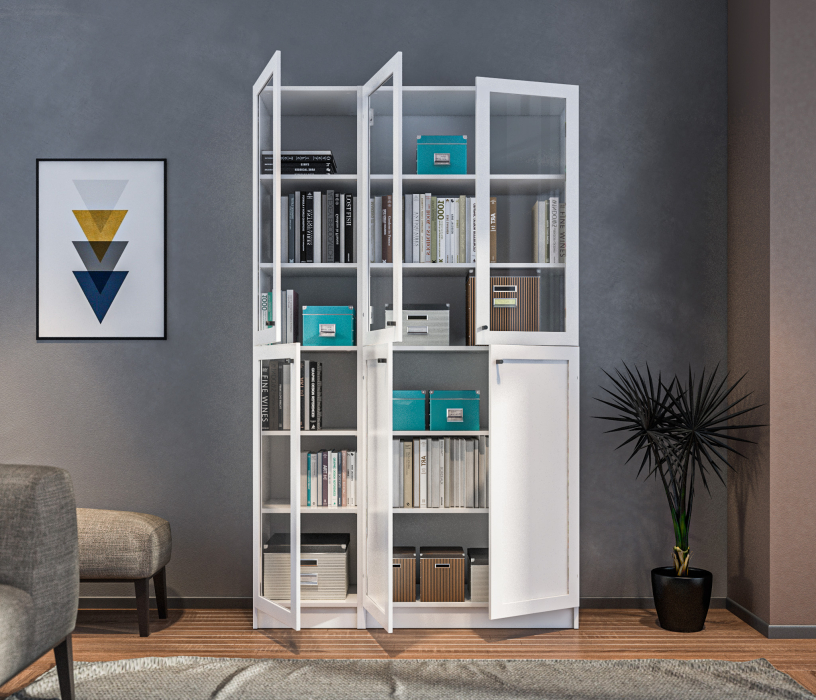 Шкафы одностворчатые, Шкаф Белый со стеклом Твин СБ-3372+СБ3373