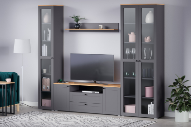 Шкаф-витрина Остин 16.394.02, серый графит, дуб золотой крафт