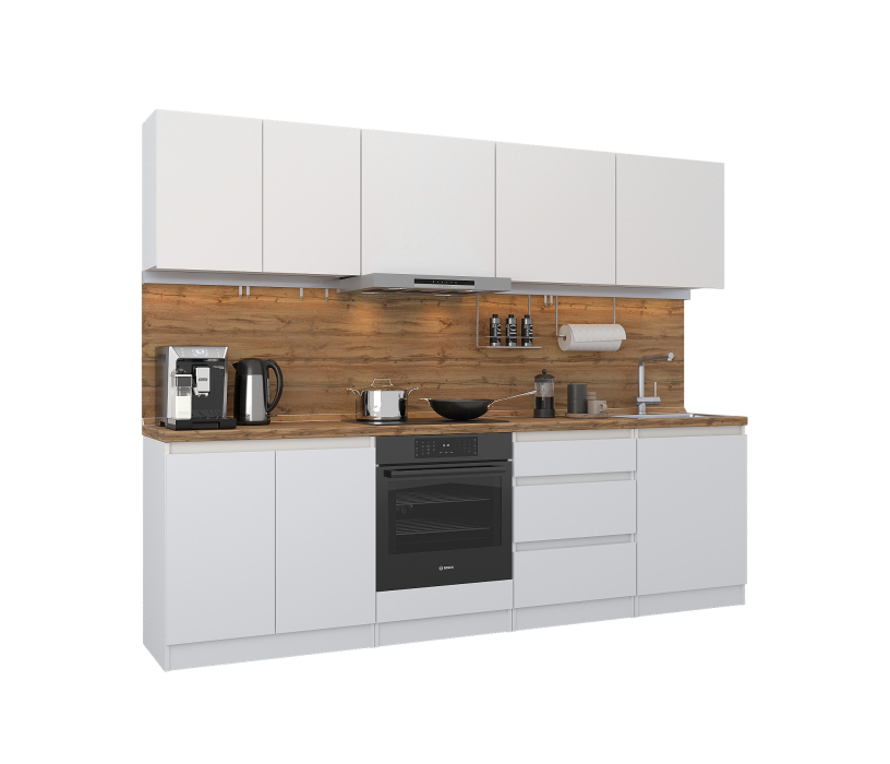 Кухонные гарнитуры, Кухонный гарнитур Леон прямой 260 см, белый