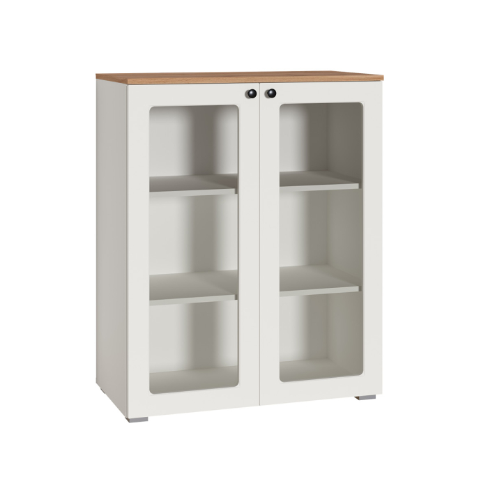 Шкафы распашные, Шкаф-витрина Остин 16.394.01, белая шагрень, дуб золотой крафт