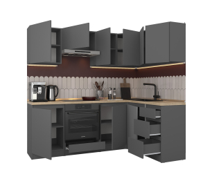 Кухонный гарнитур Леон угловой 210х140 см, диамант серый