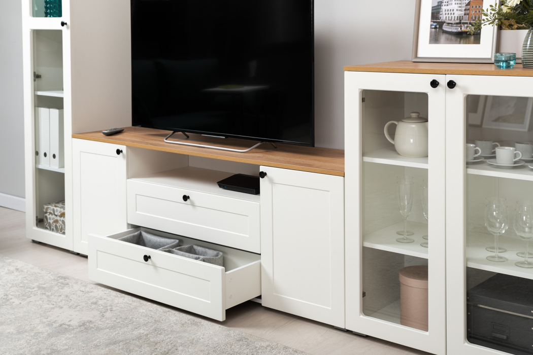 Шкафы распашные, Шкаф-витрина Остин 16.394.01, белая шагрень, дуб золотой крафт