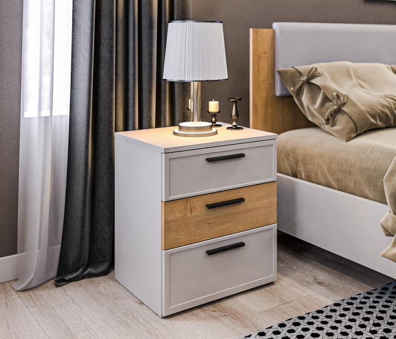 Прикроватные тумбы, Тумба с ящиками Милан СБ-3295 Серый/Дуб Гамильтон,МДФ Светло серый