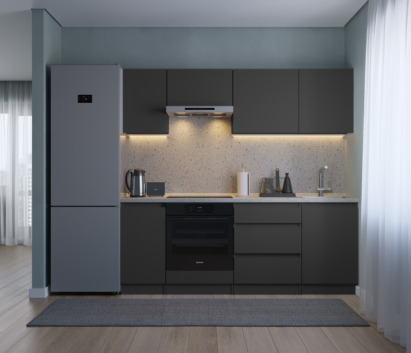 Кухонные гарнитуры, Кухонный гарнитур Леон прямой 210 см, диамант серый