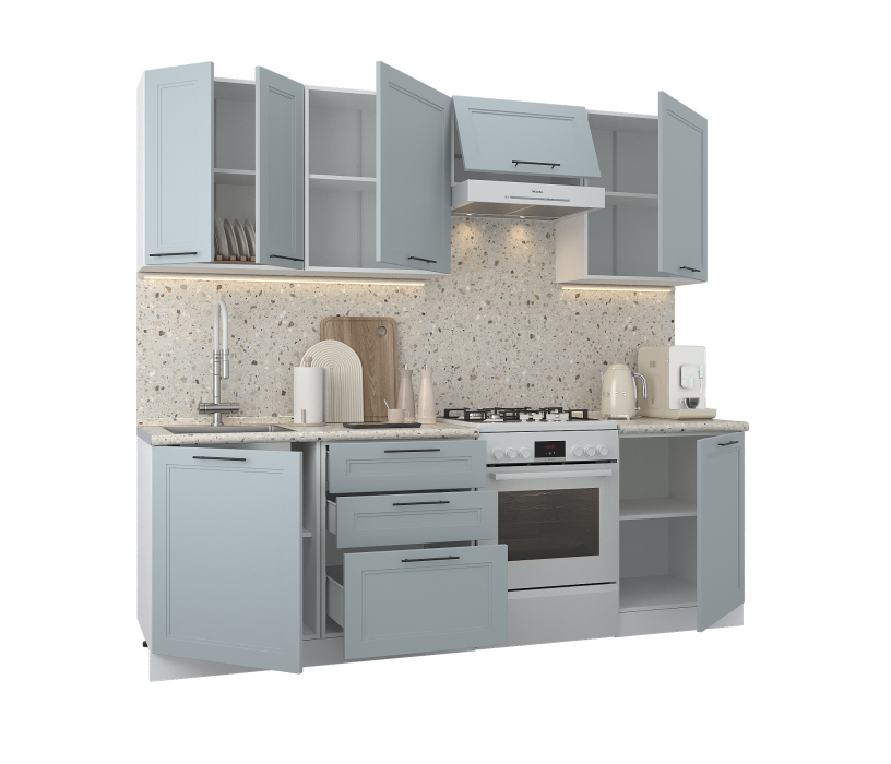 Кухонные гарнитуры, Кухонный гарнитур Регина Белый/МДФ Modern Серый 2,4 м