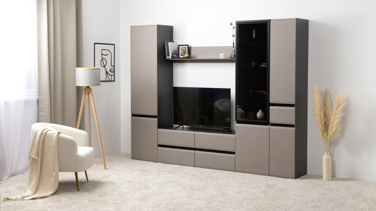 Настенные полки, Полка Сидней 16.486, антрацит, веллюто капучино