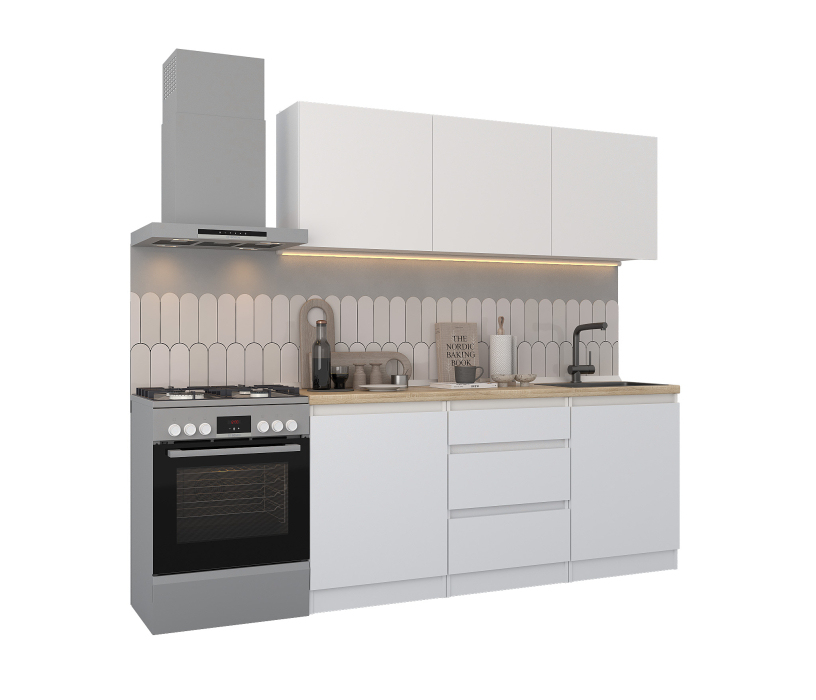 Кухонные гарнитуры, Кухонный гарнитур Леон прямой 180 см, белый