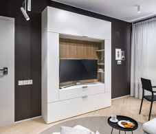 Стенки для гостиной, Стенка Мальта СБ-3265 Белый,Дуб Гамильтон/МДФ Белый