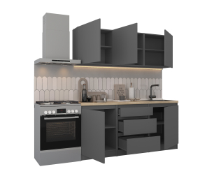Кухонный гарнитур Леон прямой 180 см, диамант серый