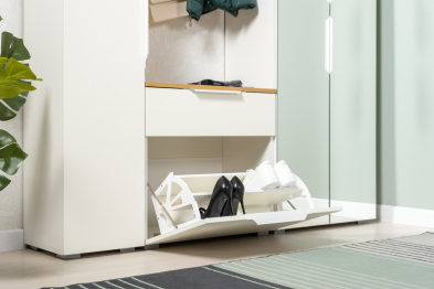 Шкаф-пенал Октава 13.228, белая шагрень, дуб золотой крафт