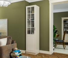 Шкафы одностворчатые, Шкаф-витрина Гранд / Ливерпуль СБ-3516 Дуб Приморский Белый/МДФ Классика Светлый